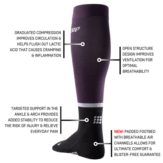 The run compresión calcetines altos 4.0, mujer, violeta/negro, detalle