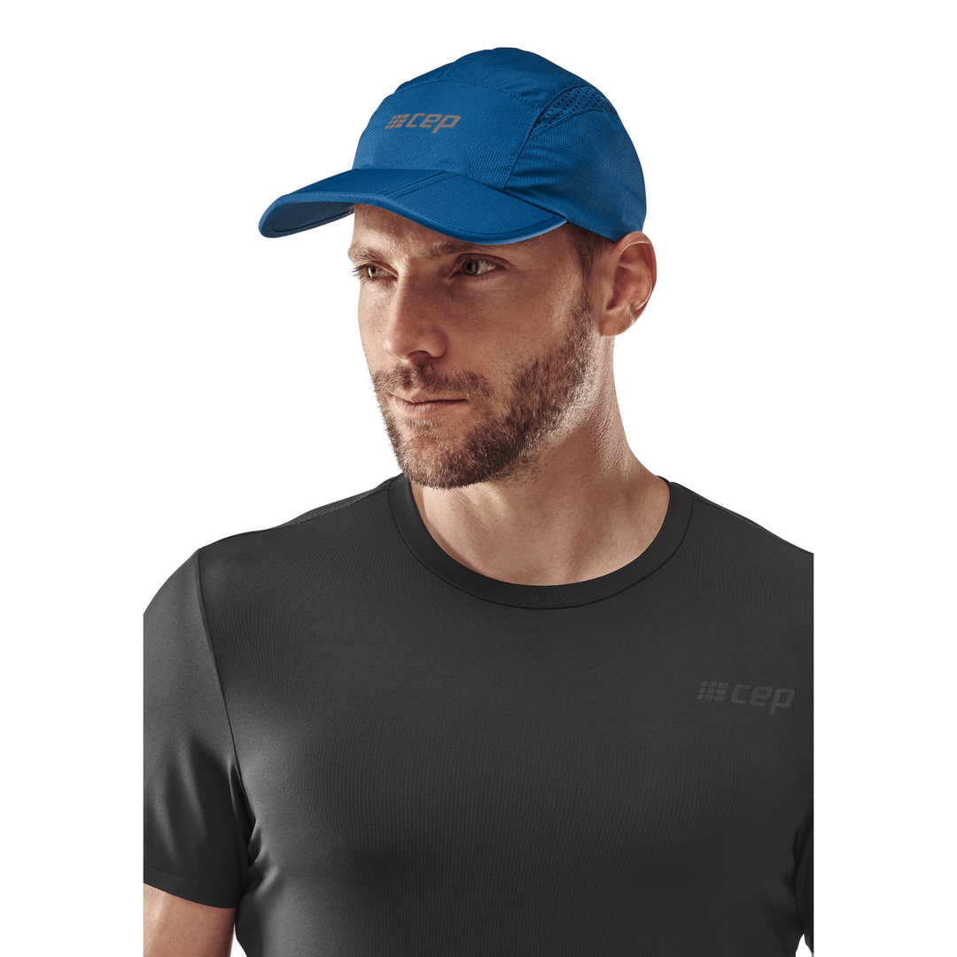 Run Cap, Blue, Front View Model, Men