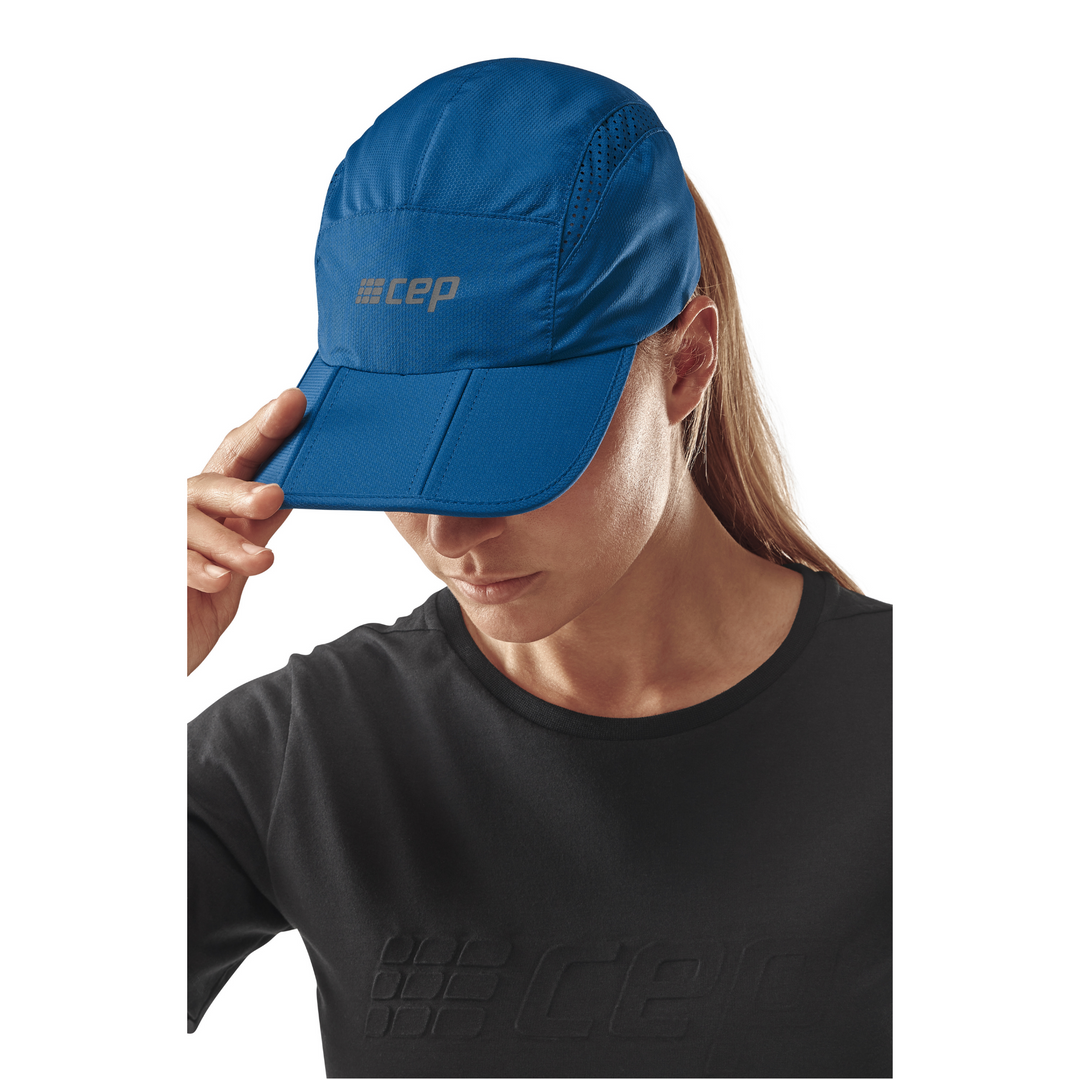 Gorra Run, azul, modelo de vista alternativa frontal, mujer