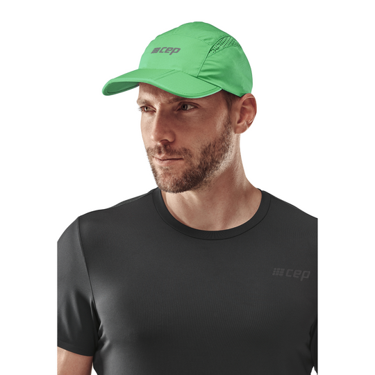 Gorra Run, verde, modelo vista frontal, caballero
