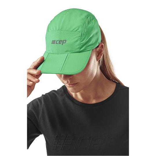 Boné run, verde, modelo de visão alternativa frontal, feminino