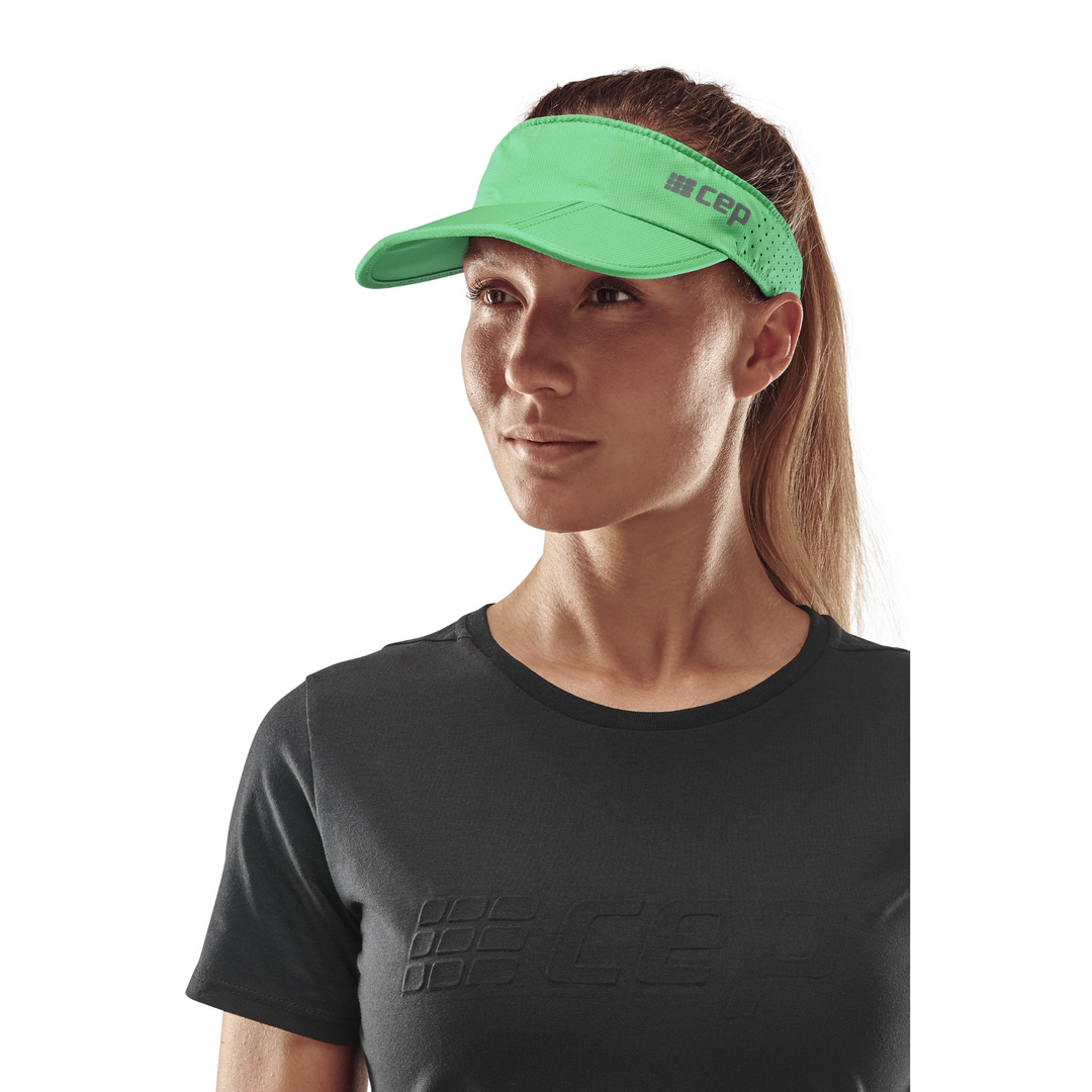 Viseira de corrida, verde, vista frontal, mulher