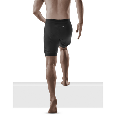 2-in-1 Training Shorts, Men, Black, Back View Model