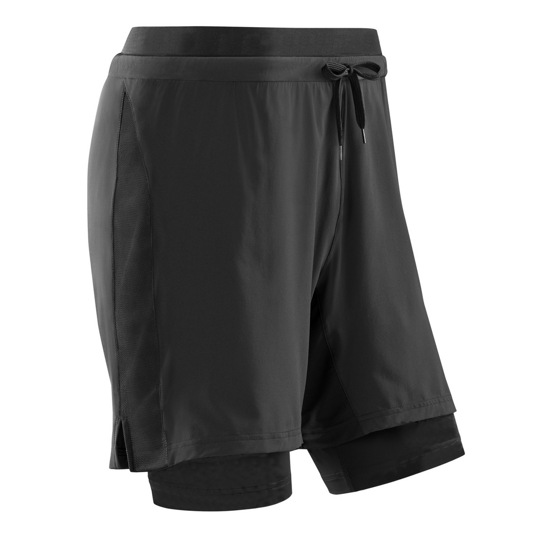 shorts de treino 2 em 1, masculino, preto, vista frontal