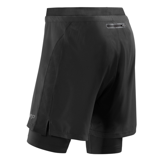 shorts de treino 2 em 1, masculino, preto, vista traseira