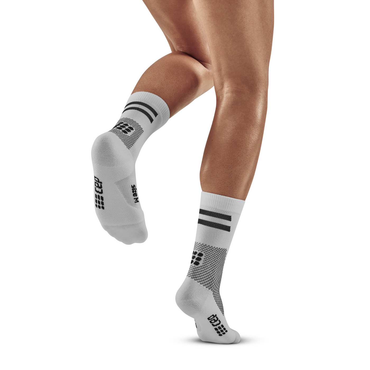 Training Mid Cut Compression Socks, Women, White Training, Back-View Model