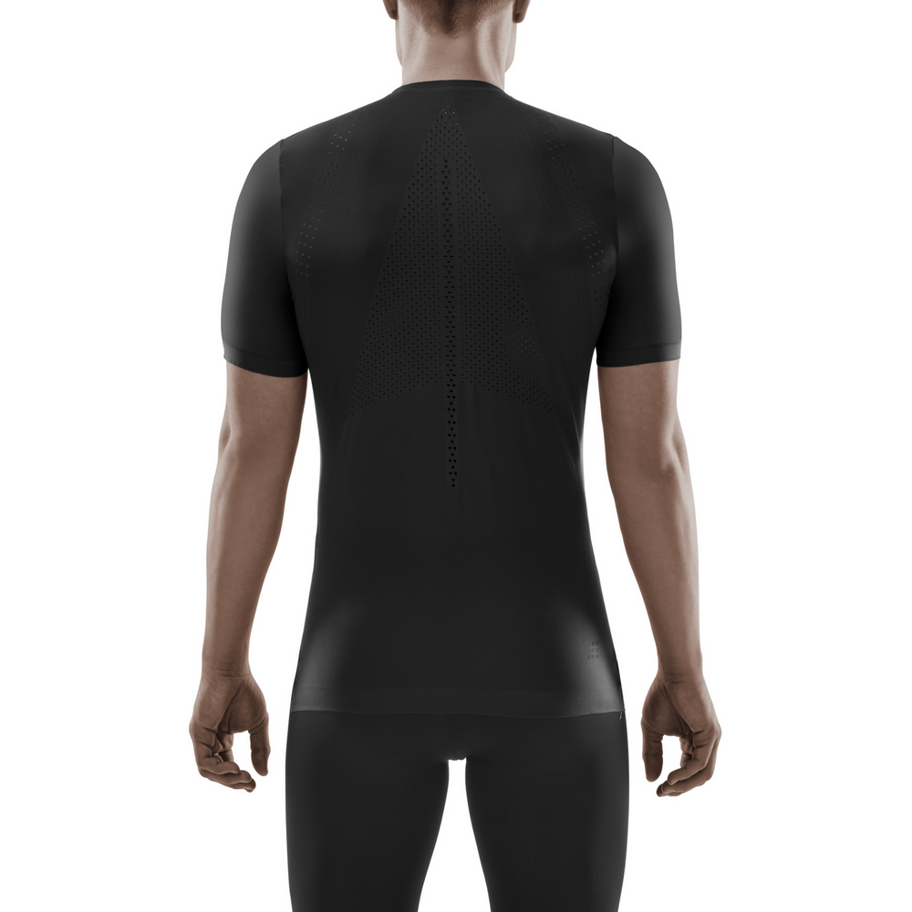 Camisa ultraligera de manga corta, hombre, negro, modelo vista de espaldas