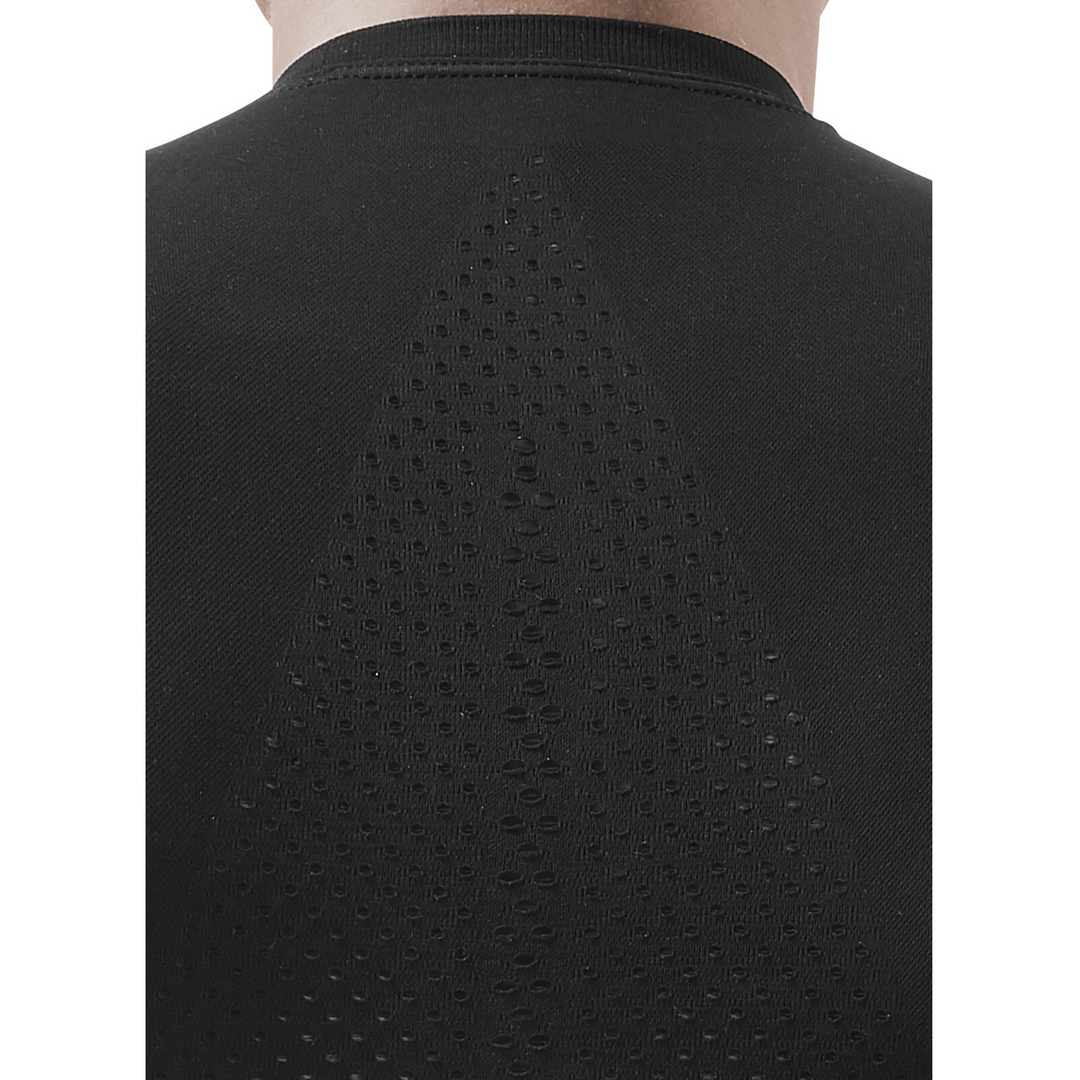 Camisa ultraleve de manga curta, masculina, preta, detalhe nas costas