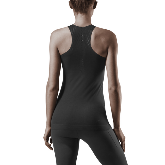 Camiseta de tirantes ultraligera, mujer, negro, modelo vista trasera
