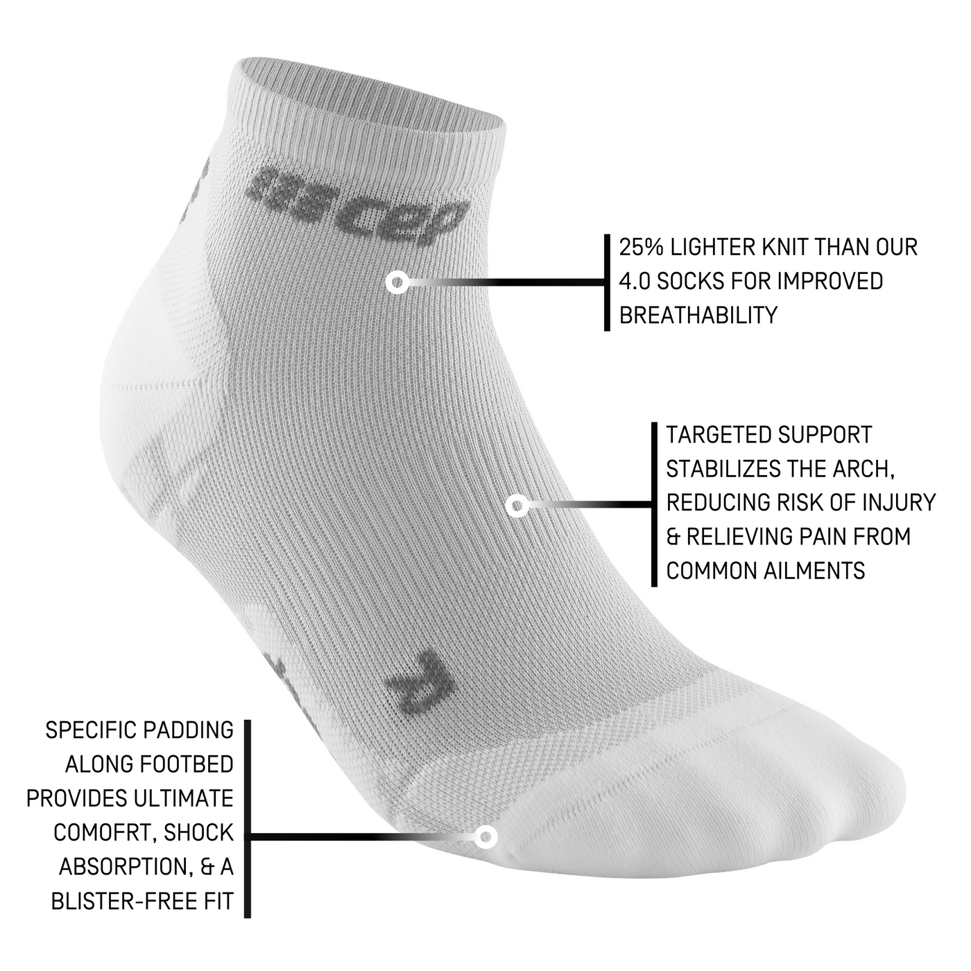 Ultralight Low Cut Compression Socks, Men, Carbon/White, Detail