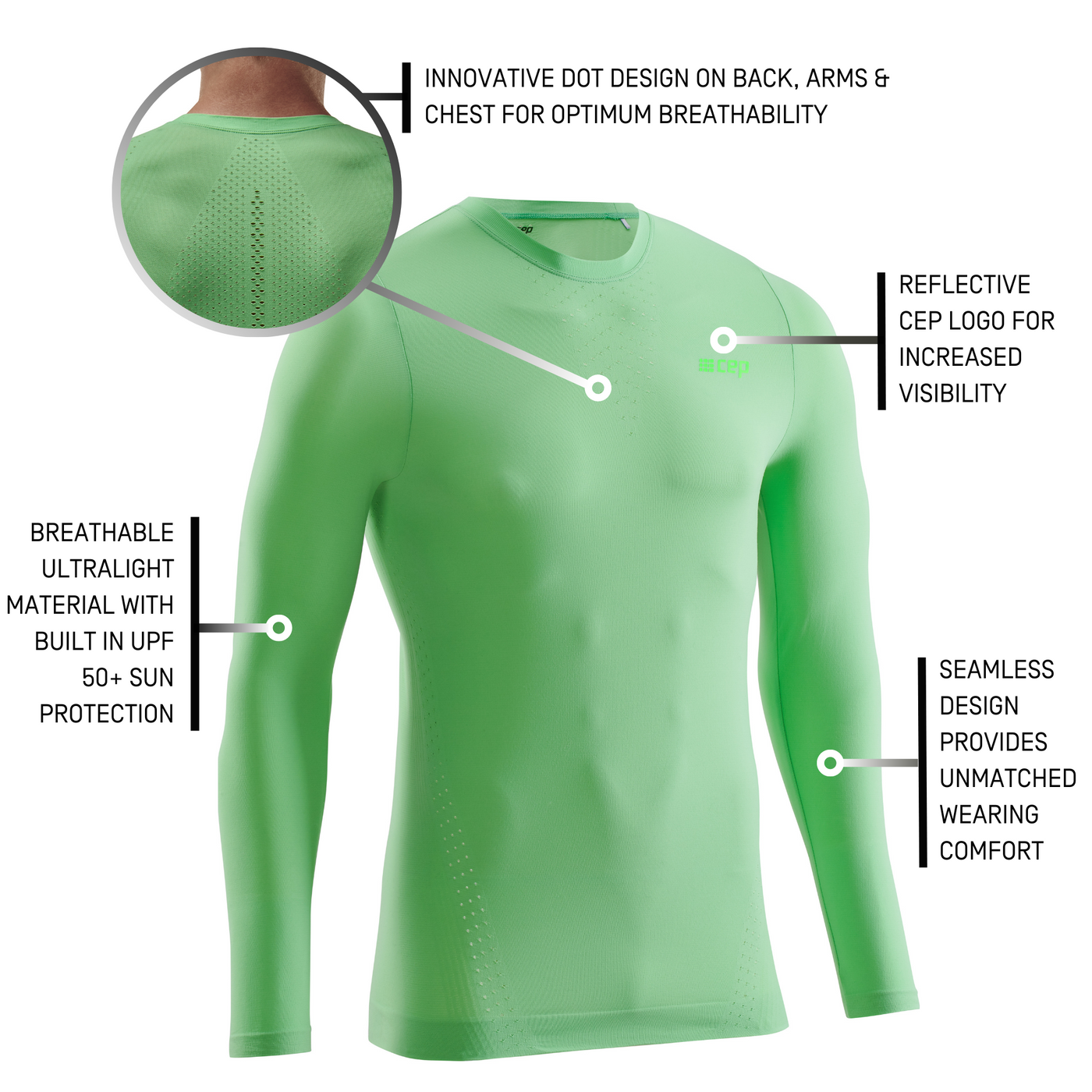 Ultralight Long Sleeve Shirt, Men, Green, Detail