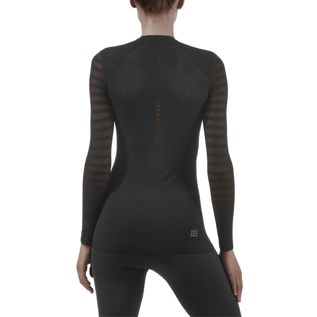 Camisa ultraleve de manga comprida, feminina, preta, modelo com vista traseira