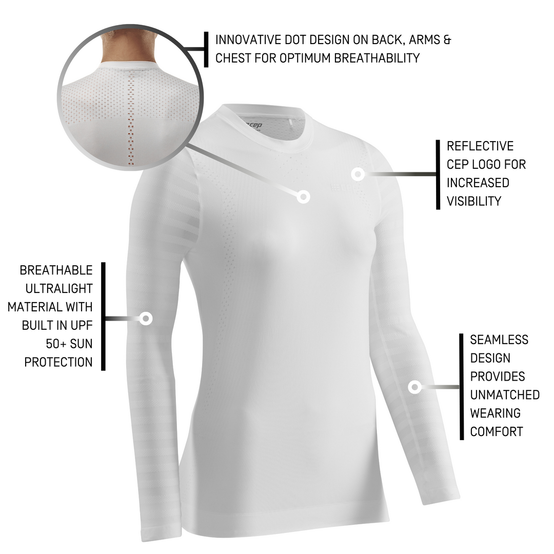 Camisa ultraleve de manga comprida, mulher, branca, detalhe
