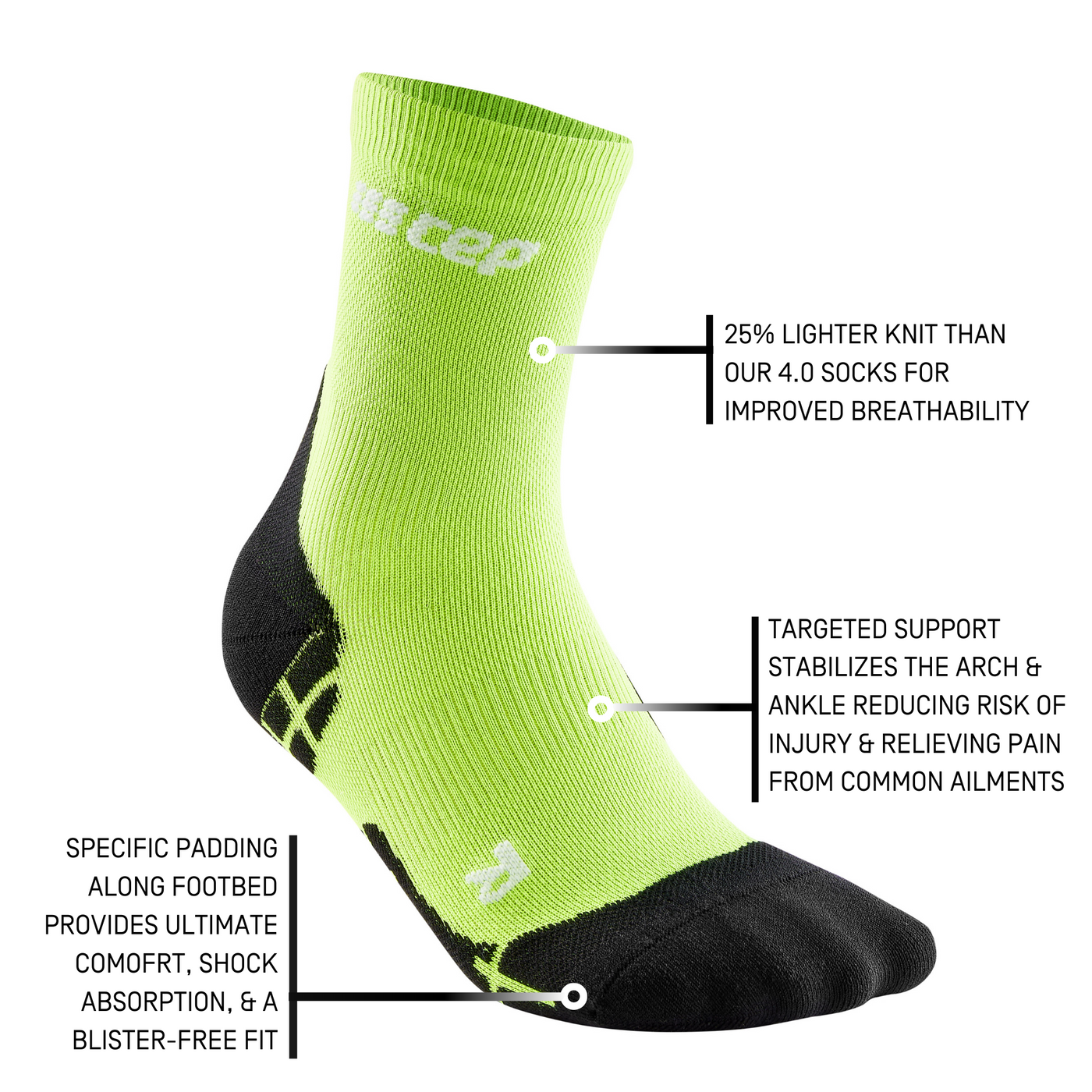 Ultralight Short Compression Socks, Women, Flash Green, Detail