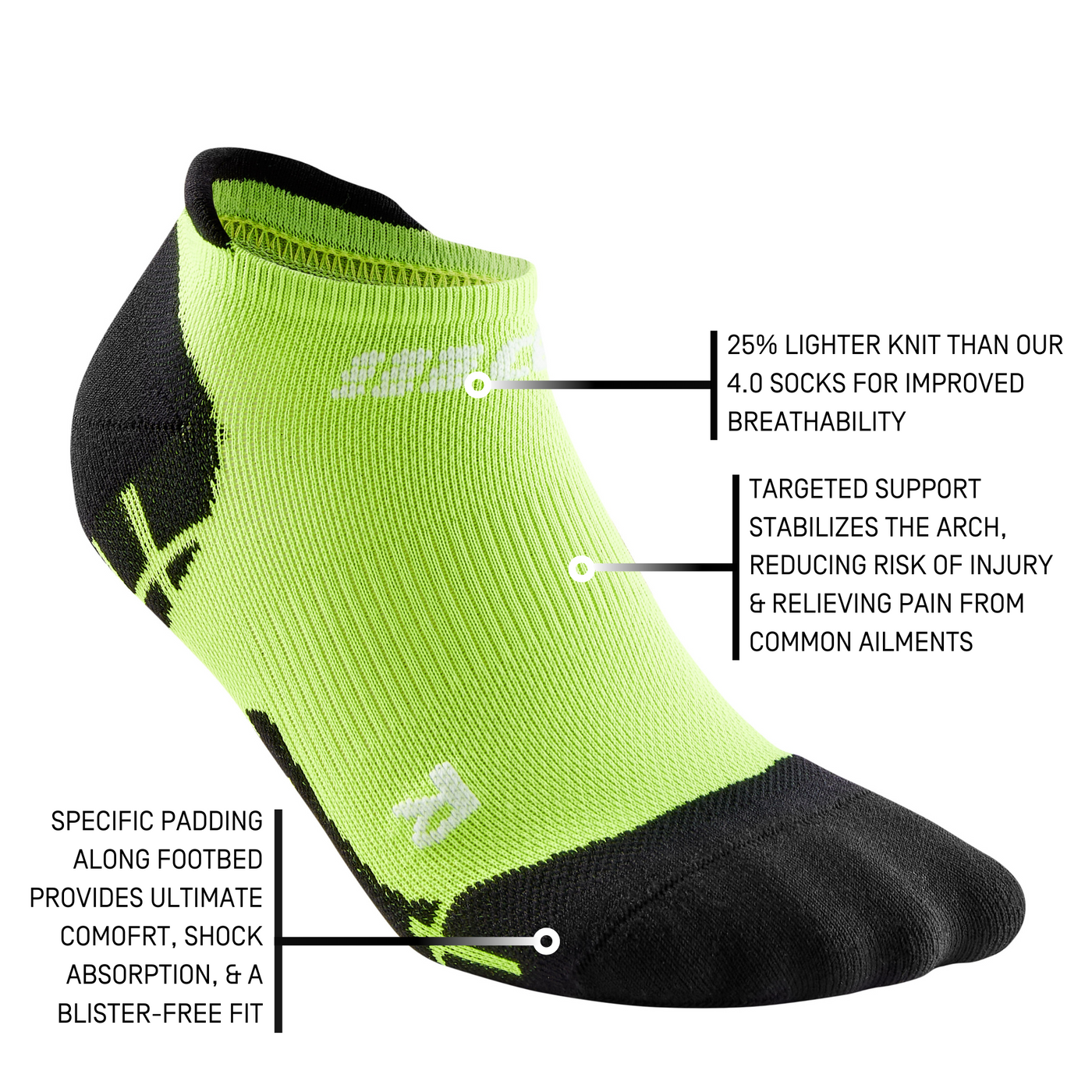 Ultralight No Show Compression Socks, Men, Flash Green, Detail