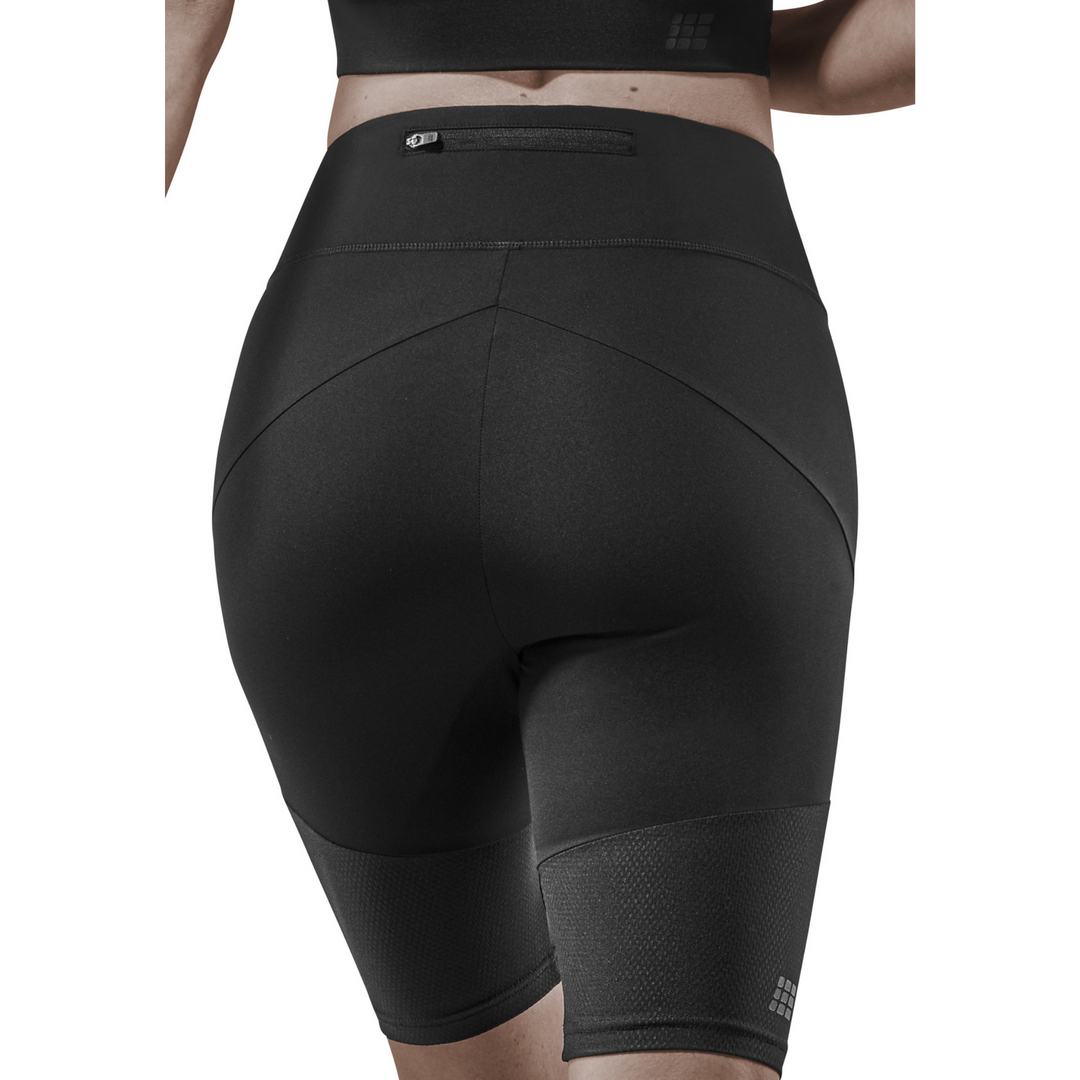 Shorts ultraleves, feminino, preto, modelo de visão alternativa nas costas