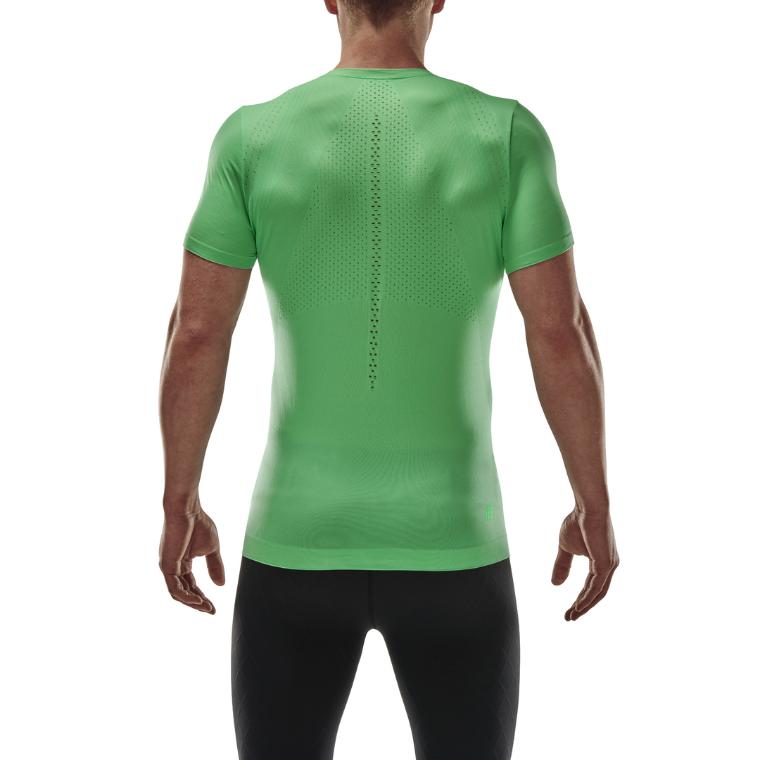 Camisa ultraleve de manga curta, masculina, verde, modelo com vista traseira