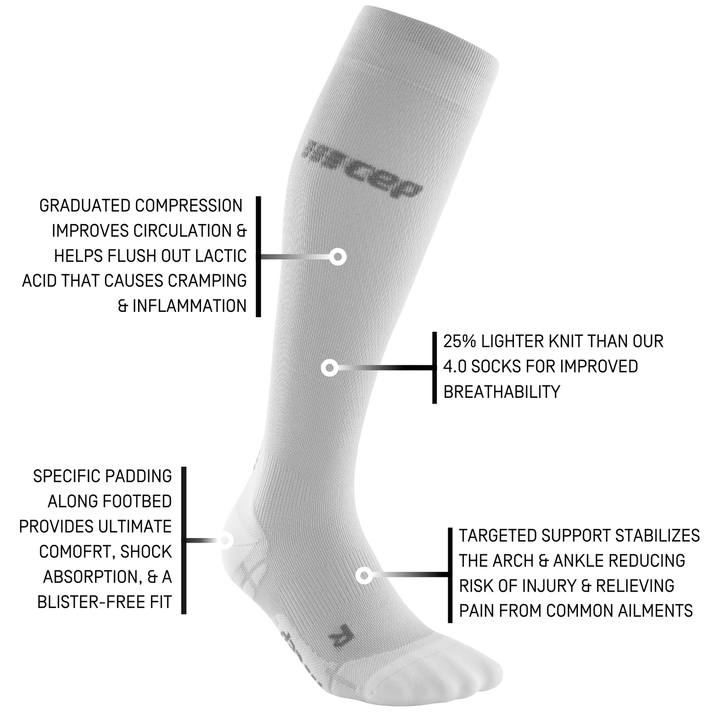 Ultralight Tall Compression Socks, Women, Carbon/White, Detail