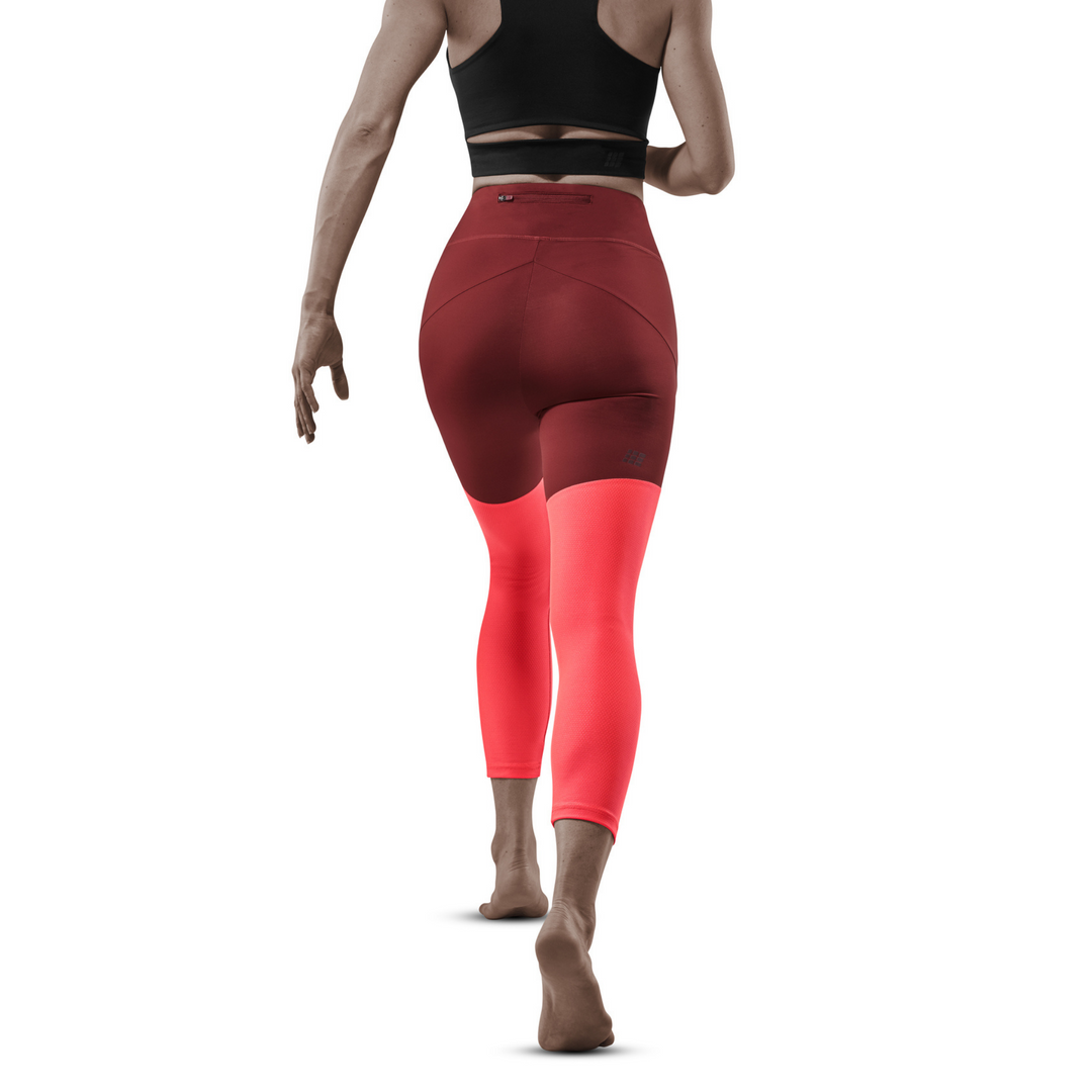 Collants ultraleves 7/8, mulher, vermelho escuro/rosa, modelo vista traseira